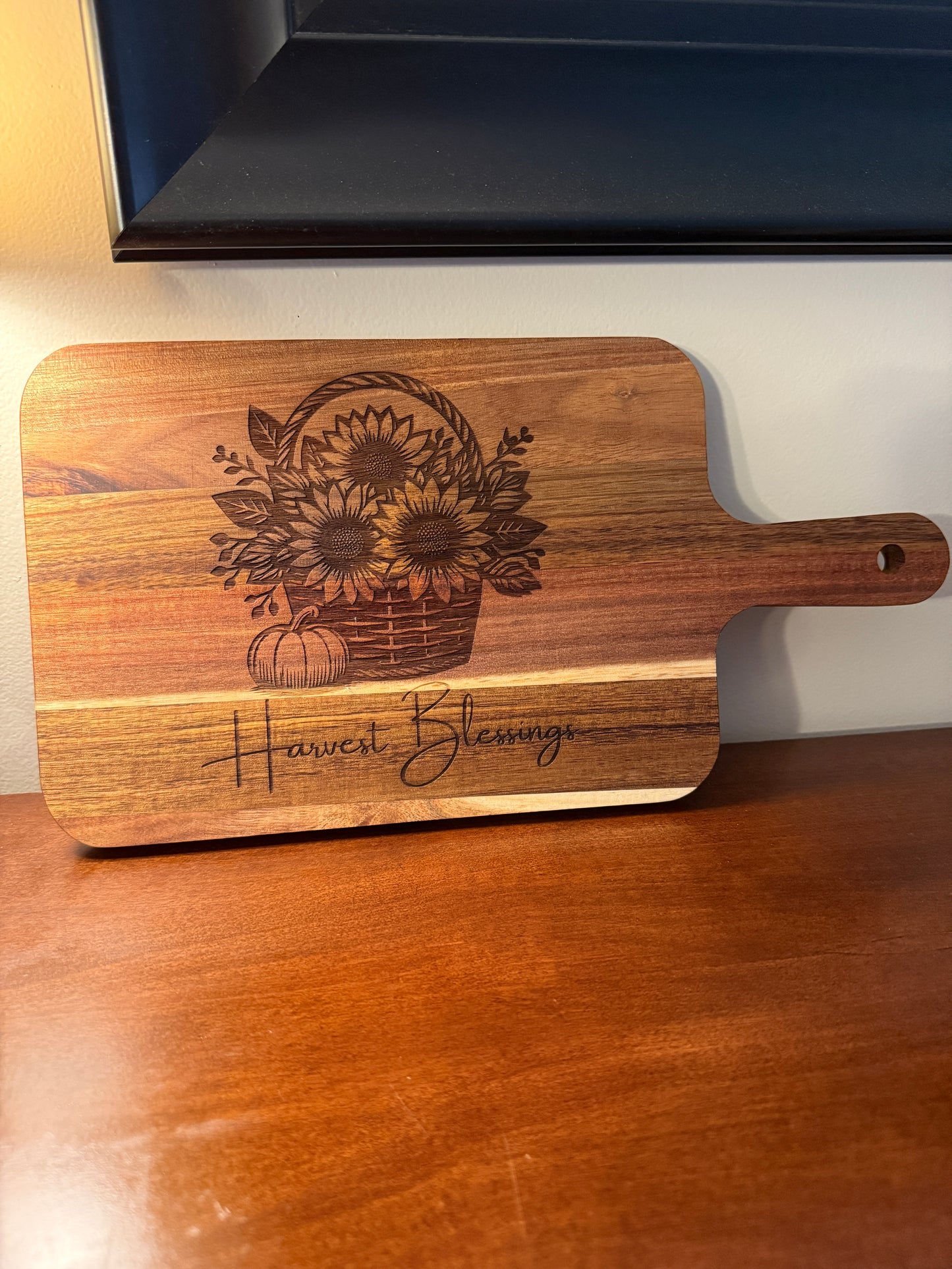 Acacia Serving Board "Harvest Blessings"
