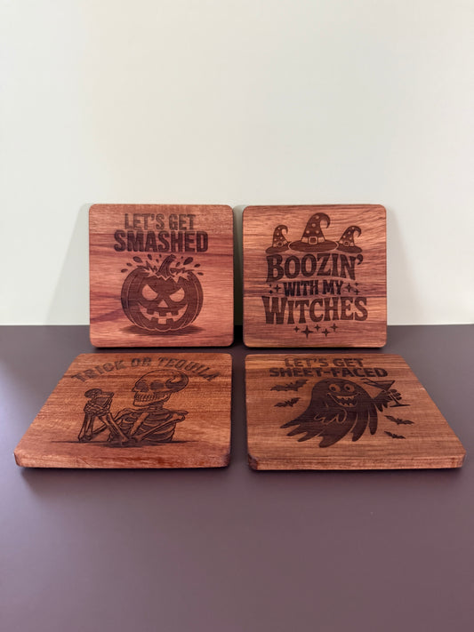 Acacia Coaster Set "Fall Drinks"