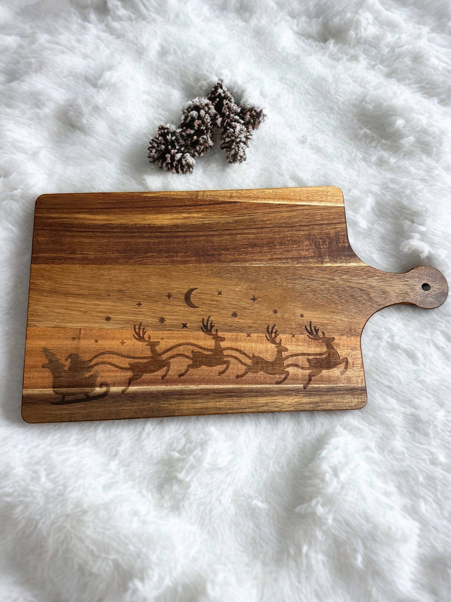 Acacia Serving Board "Santa's Reindeer"