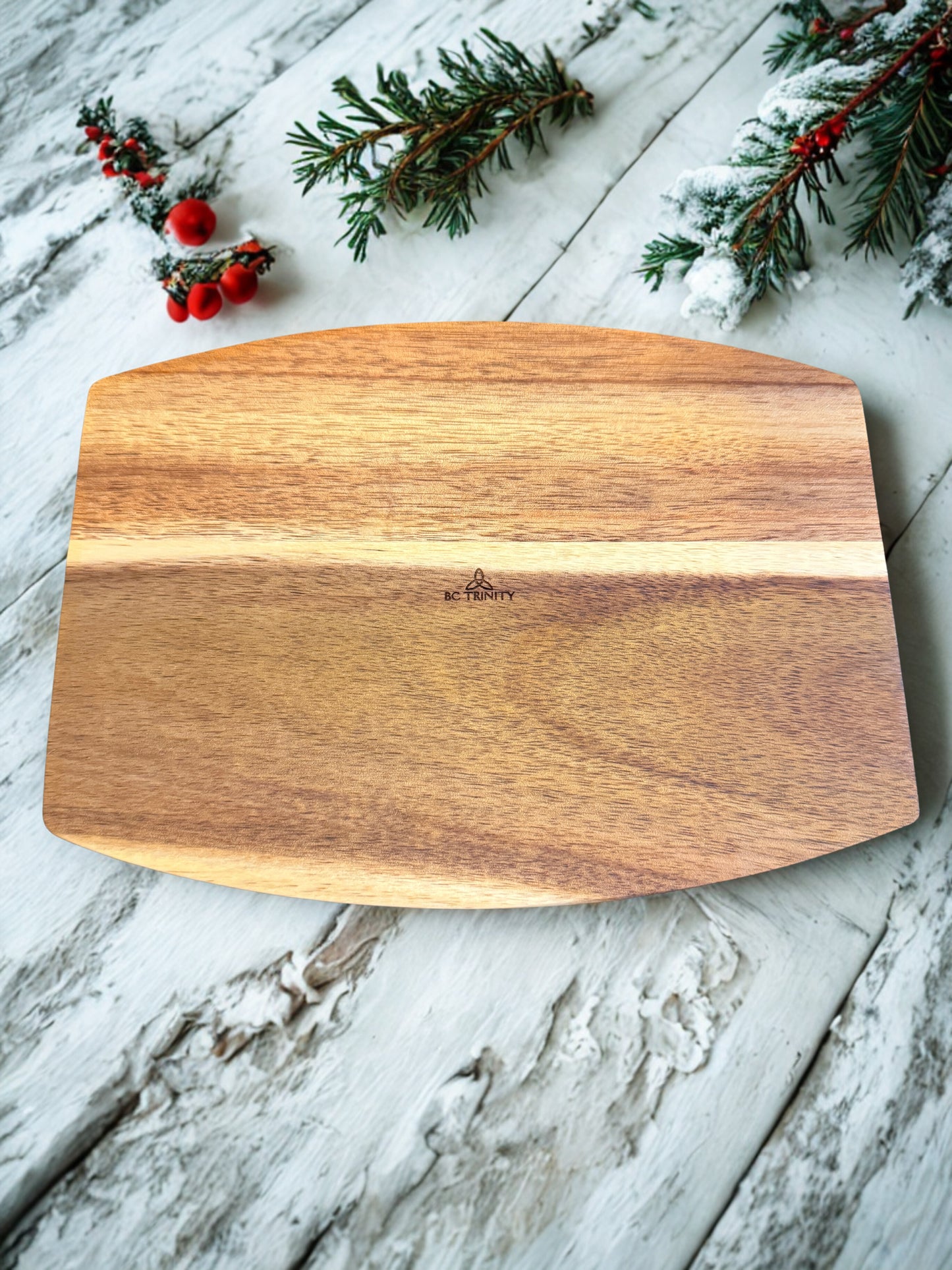 Acacia Serving Board "Happy Holidays"