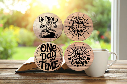 Acacia Coaster Set "Coffee Affirmations"