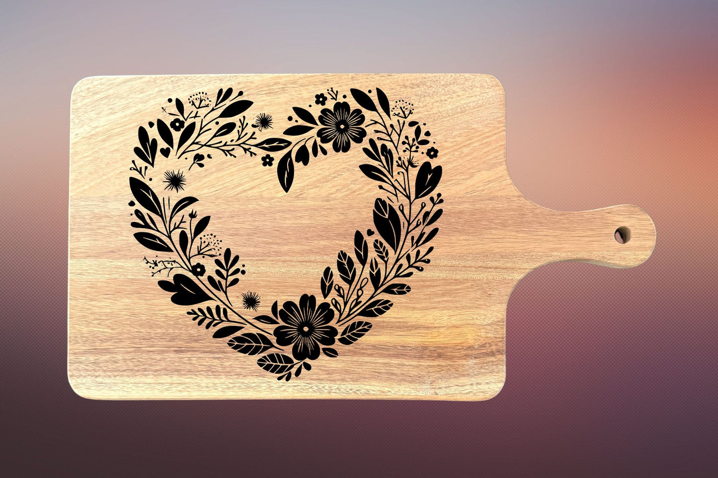Acacia Charcuterie Board "Floral Heart"