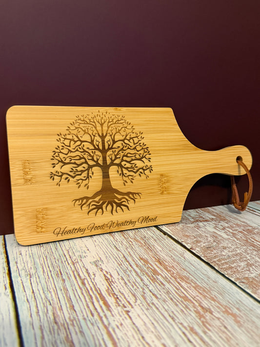 Bamboo Charcuterie Board "Healthy Food, Wealthy Mood"