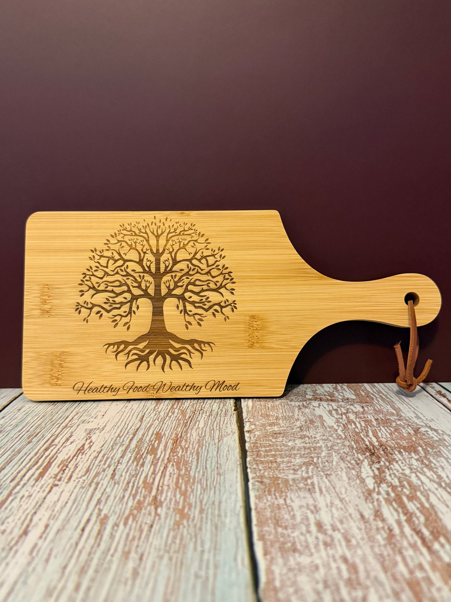 Bamboo Charcuterie Board "Healthy Food, Wealthy Mood"