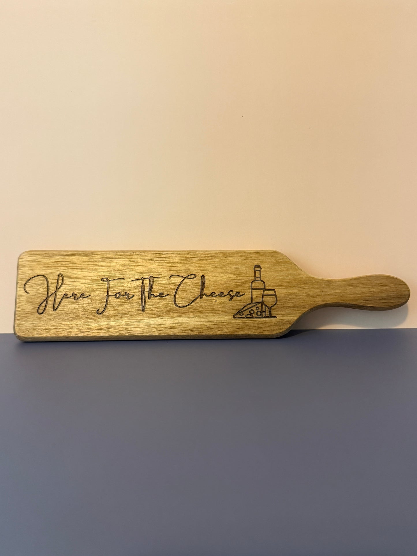 Acacia Serving Board "Here For The Cheese"
