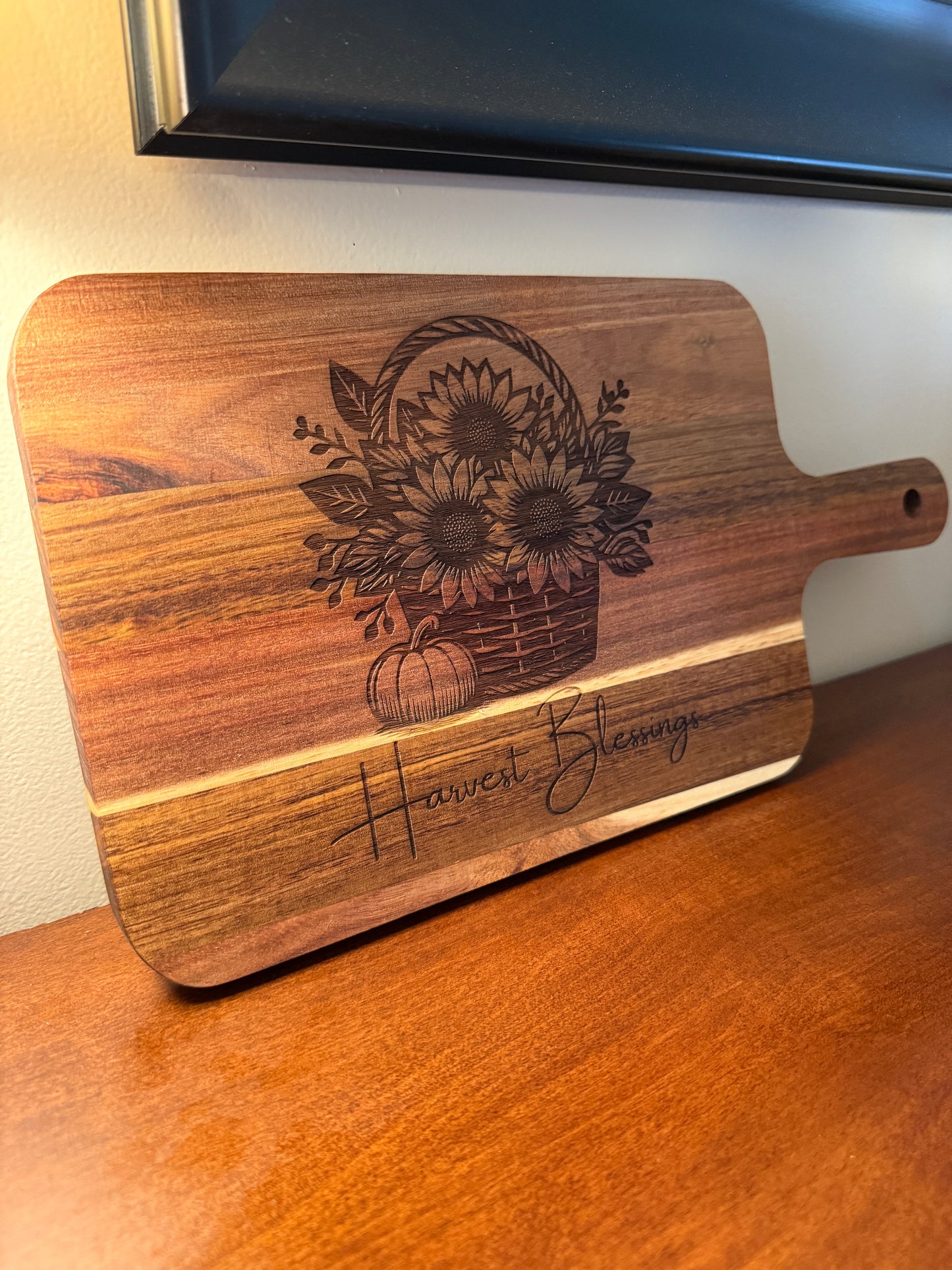 Acacia Serving Board "Harvest Blessings"
