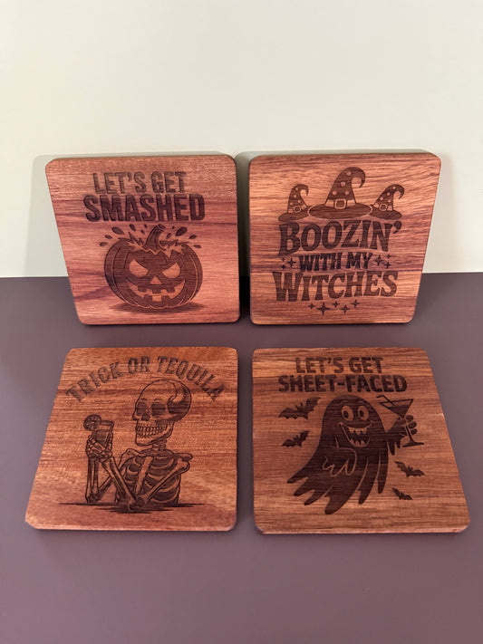 Acacia Coaster Set "Fall Drinks"