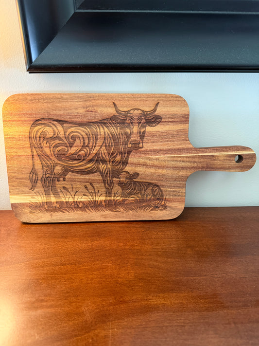 Acacia Serving Board "Cool Cows"