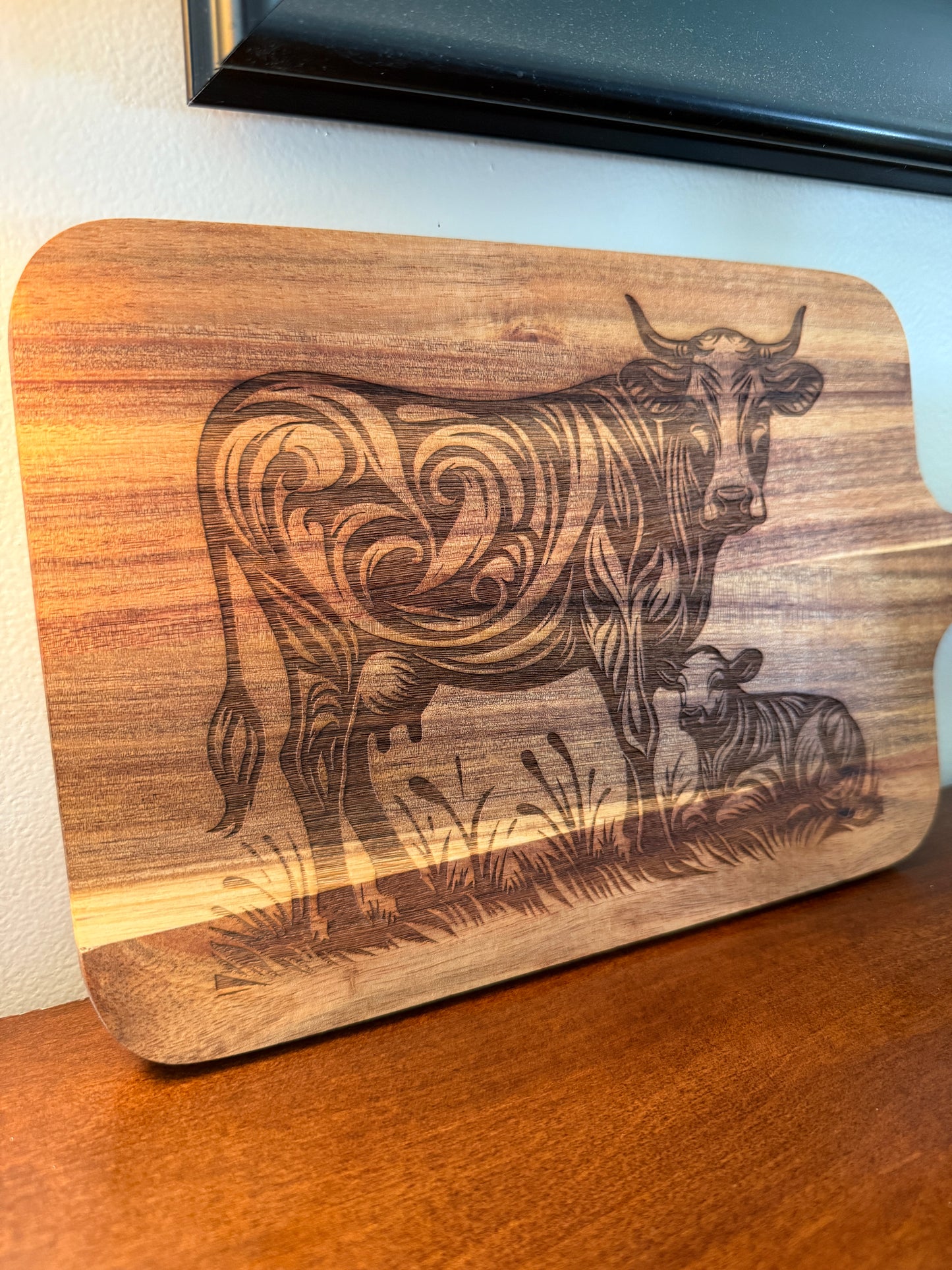 Acacia Serving Board "Cool Cows"