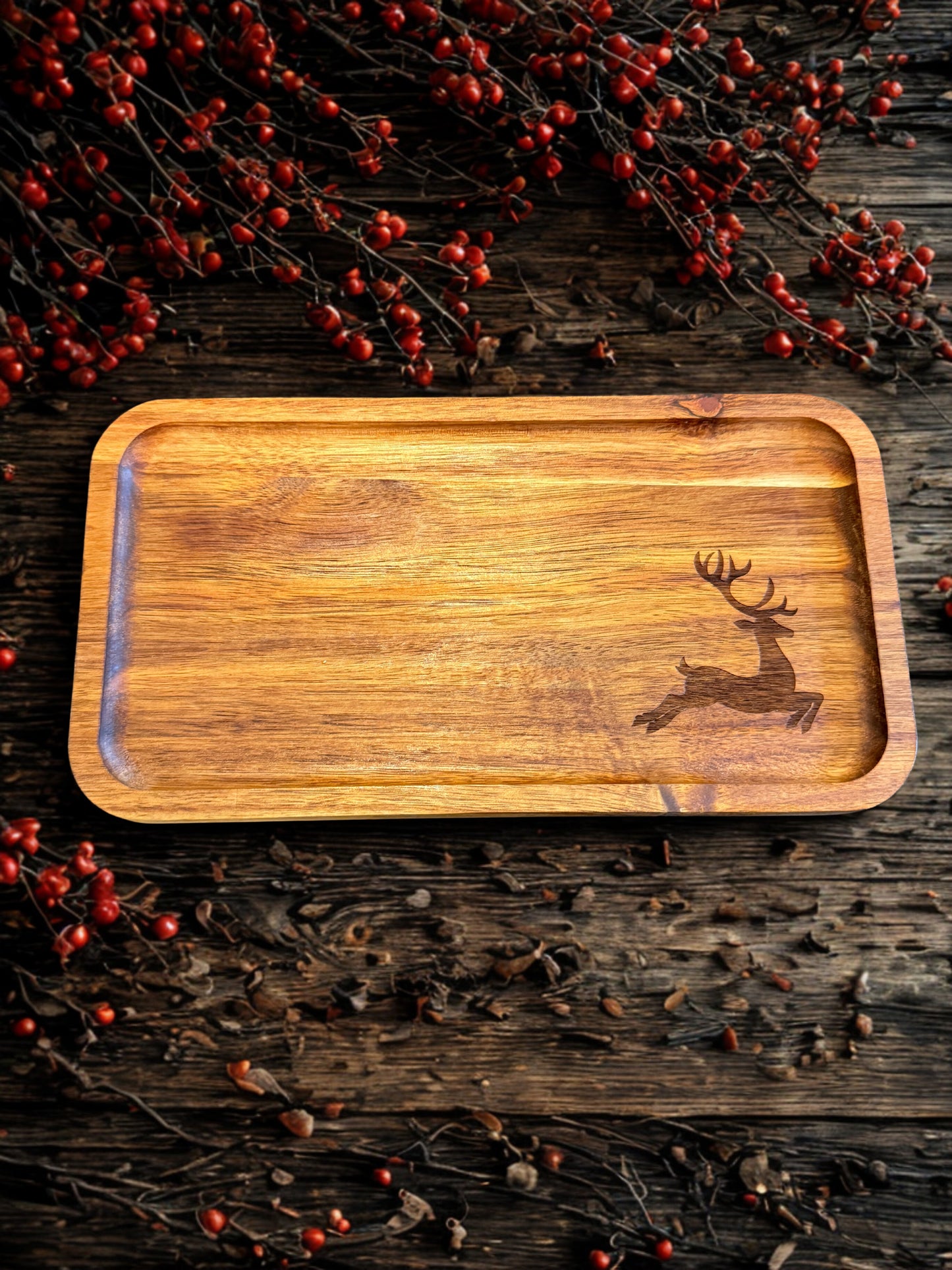 Acacia Serving Board "Leaping Reindeer"