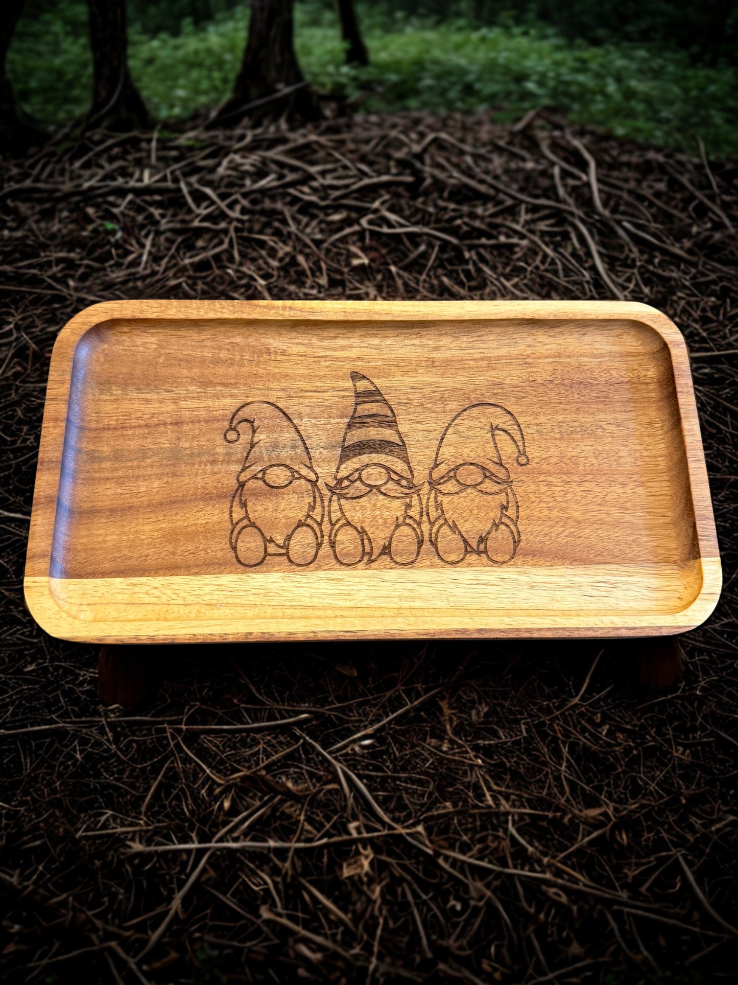Acacia Serving Board "Three Gnomes"