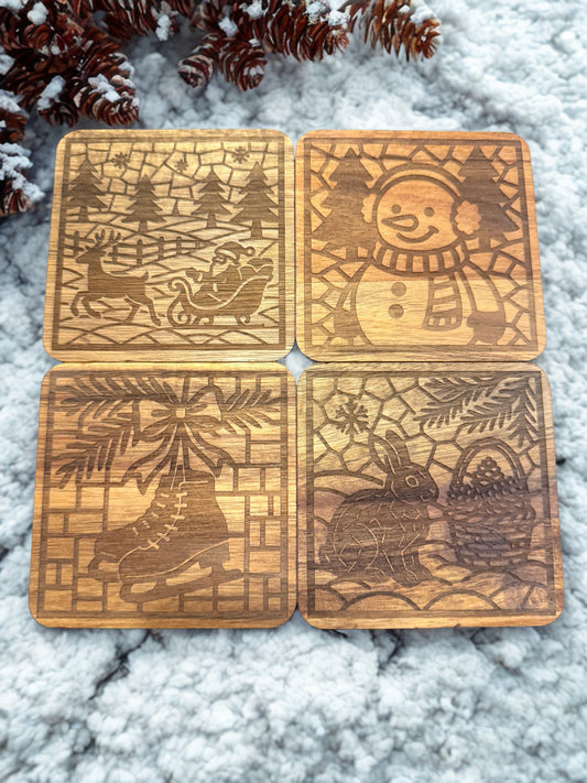 Acacia Coaster Set "Mosaic Christmas"