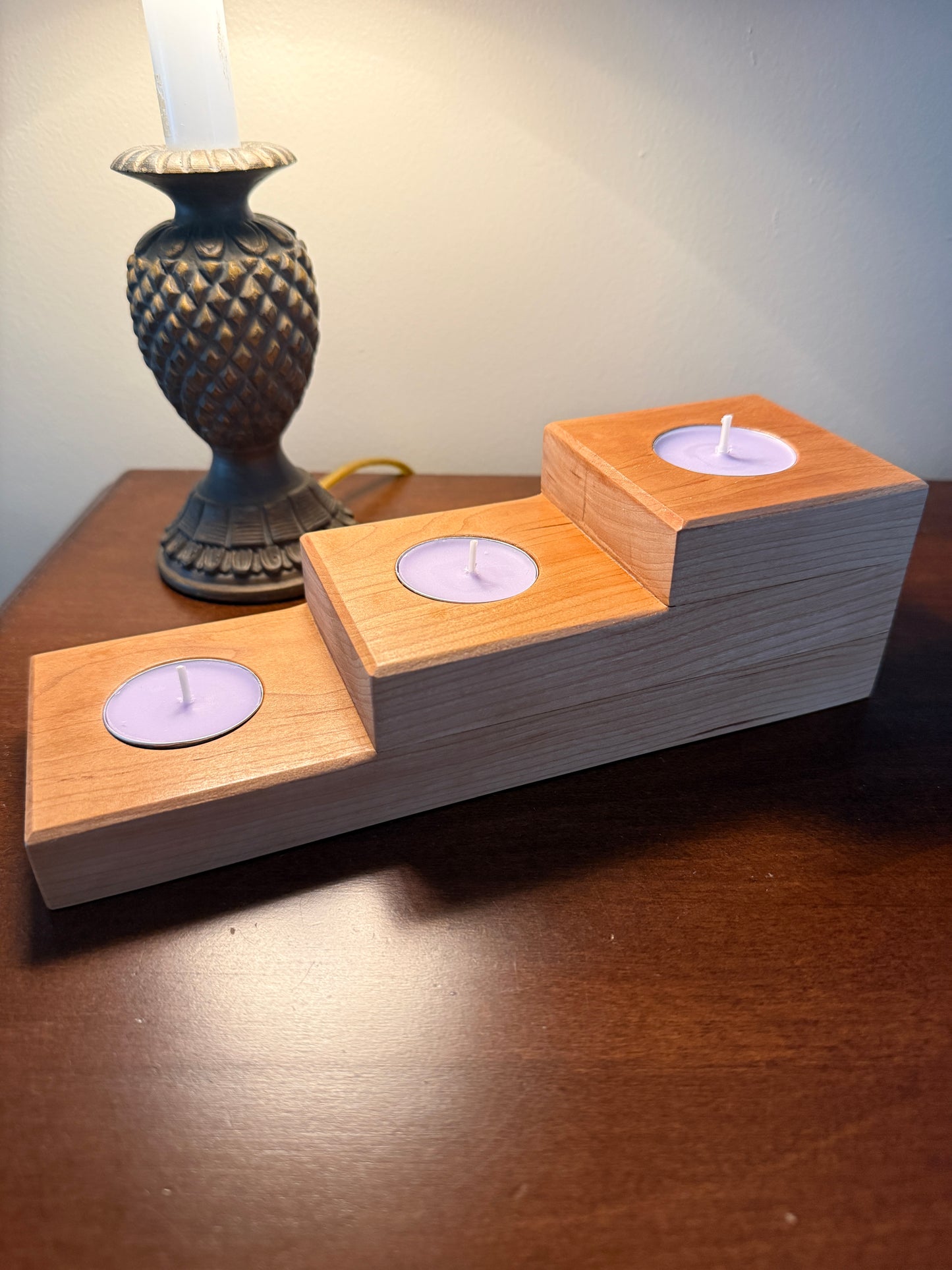 Custom Hardwood Candle Holder Cherry 3 Tier