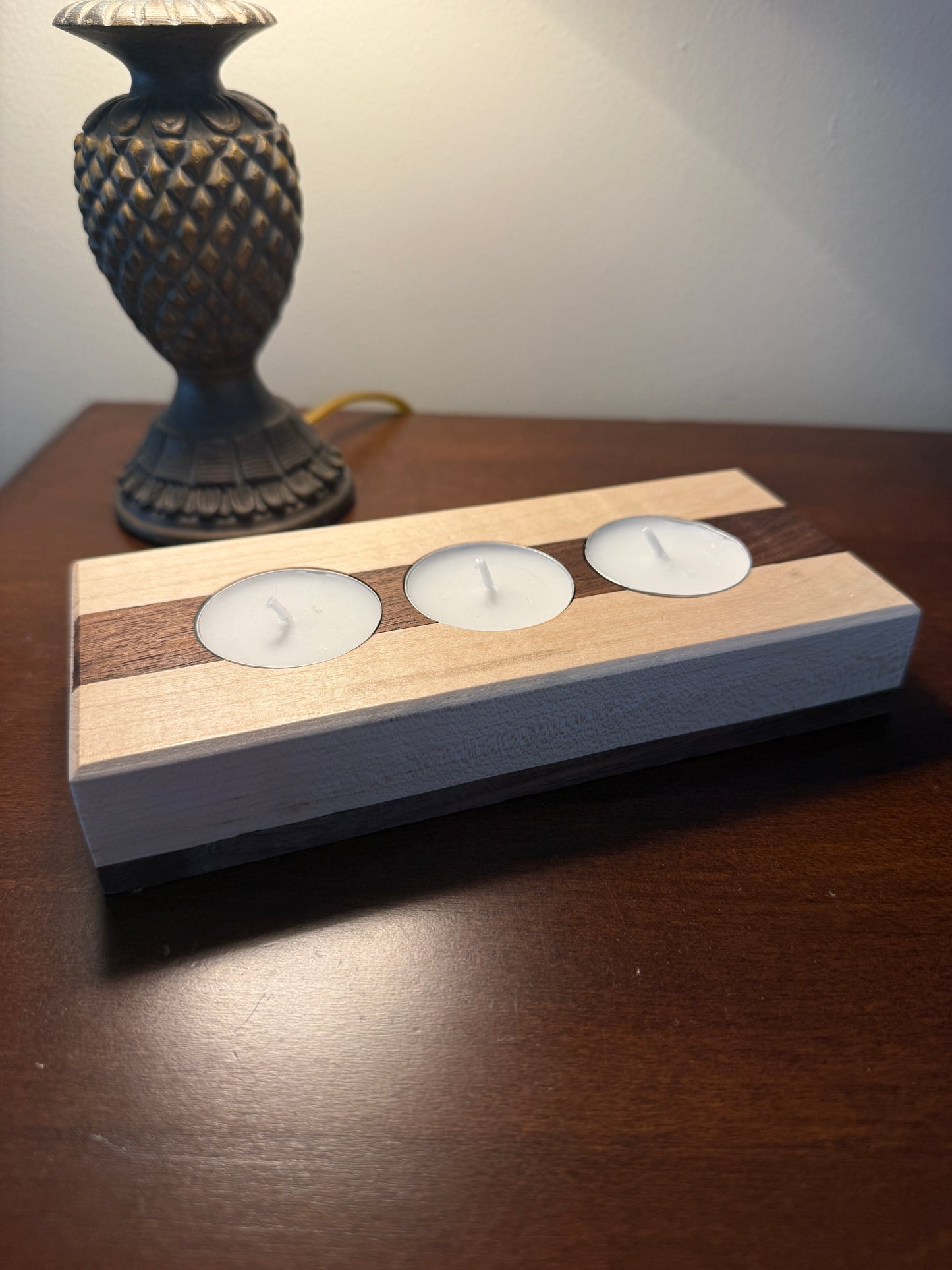 Custom Hardwood Candle Holder Maple w/ Walnut Inlay