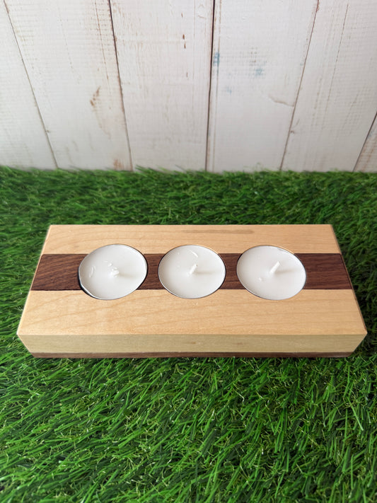 Custom Hardwood Candle Holder Maple w/ Walnut Inlay